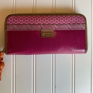 FOSSIL Key-Per Zip Around Pink Wallet